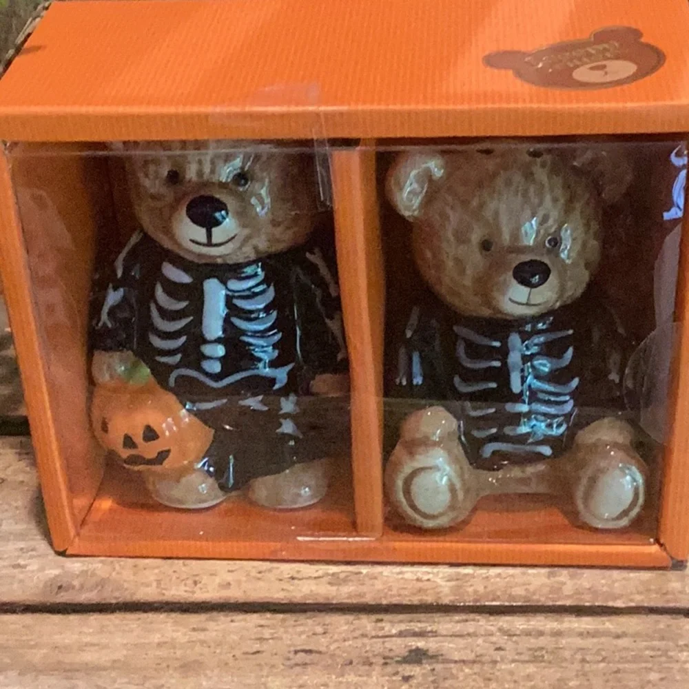 Halloween Teddy Bear Skeleton Salt & Pepper Set